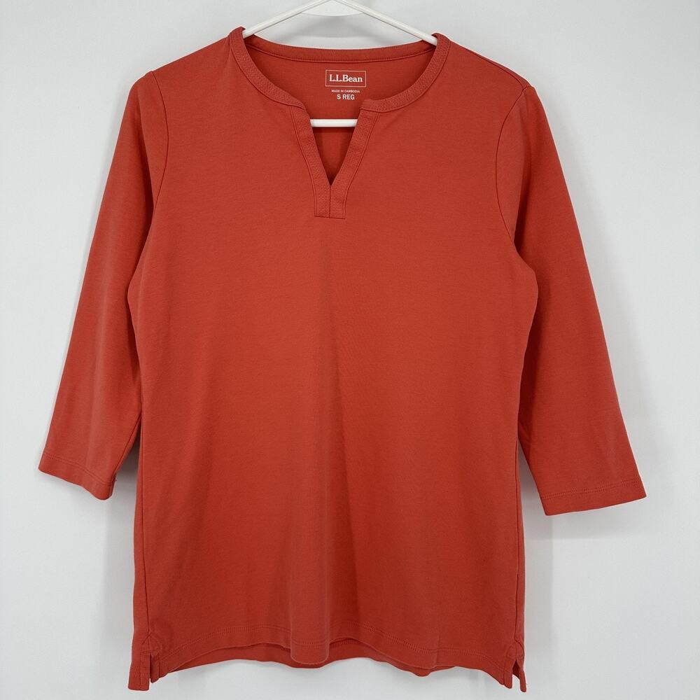 LL Bean Shirt Womens Small 3/4 Sleeve Split Neck Top Casual Lightweight Gorpcore